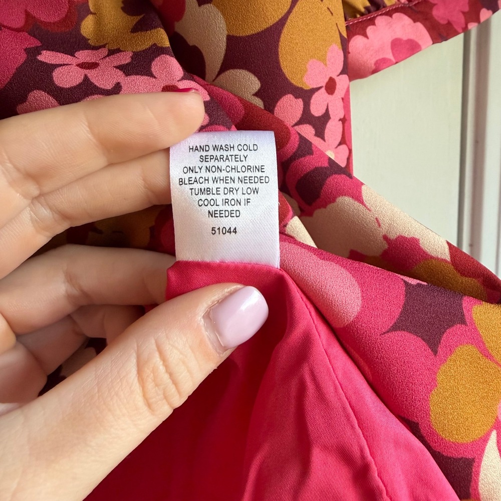 Sugarlips Pink Floral Babydoll Blouse Ruffle Split Neck Puff Sleeve Top STT16780 - Picture 5 of 9